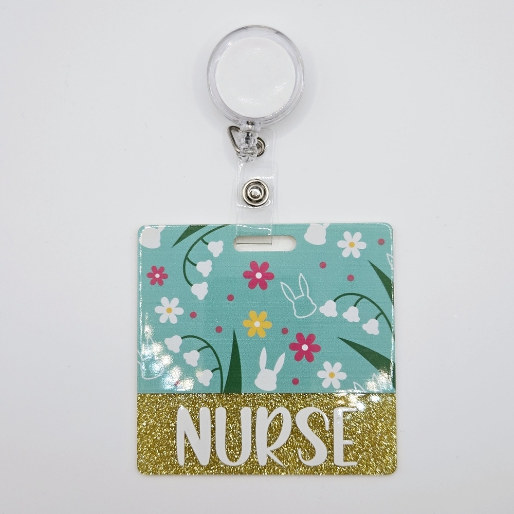 Nurse Badge ID Reel Buddy with Floral Design